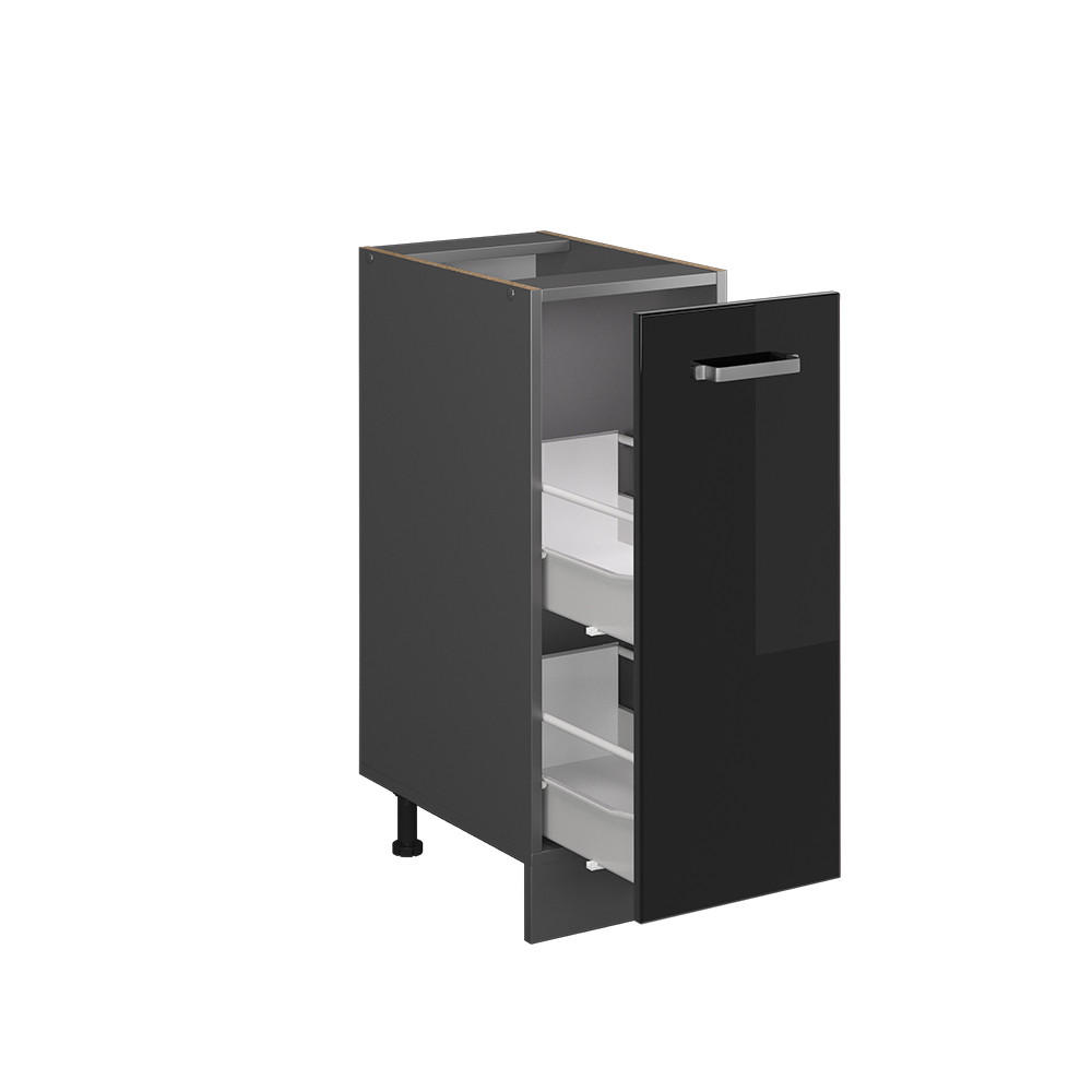 APOTHEKERSCHRANK R-Line Schwarz Hochglanz 30 cm ohne AP - Schwarz Hochglanz/Anthrazit, Holzwerkstoff (30/81.6/46cm) - Vicco
