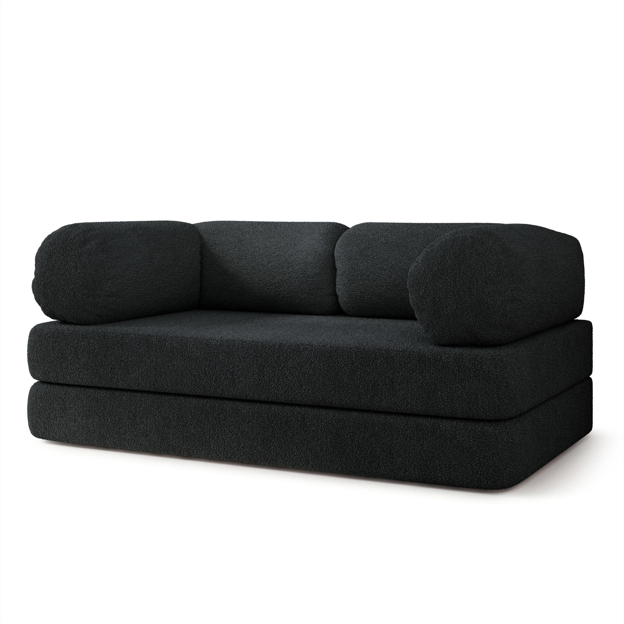 BETTSOFA EIREN aus Schaumstoff Bucle-Stoff Schwarz Schlaffunktion - Schwarz, Textil (170/68/80cm) - MASSENO