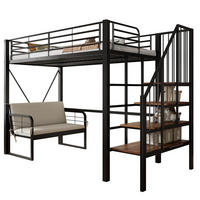 ETAGENBETT 90/200 cm in Schwarz mit Stauraum, Sofa und Treppe - Schwarz, Holzwerkstoff/Metall (90/200cm) - STILVORA