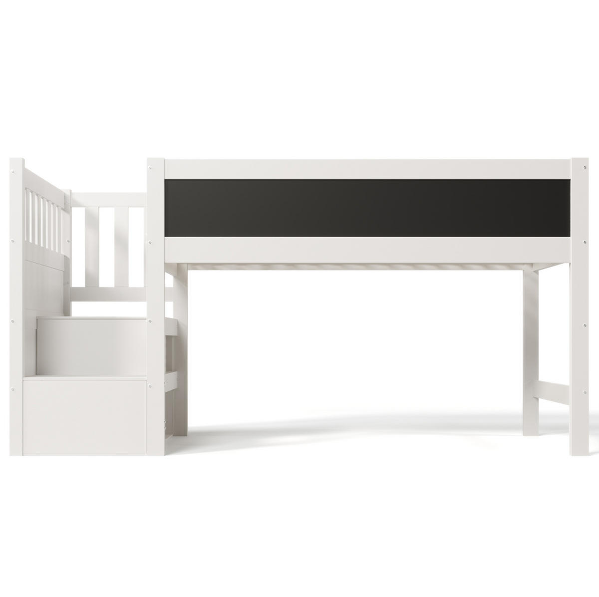 KINDEREINZELBETTEN aus Massivholz und MDF 90x200 cm in Weiß mit Treppe, Stauraum & Tafel - Weiß, Holzwerkstoff (90/200cm) - Modfu