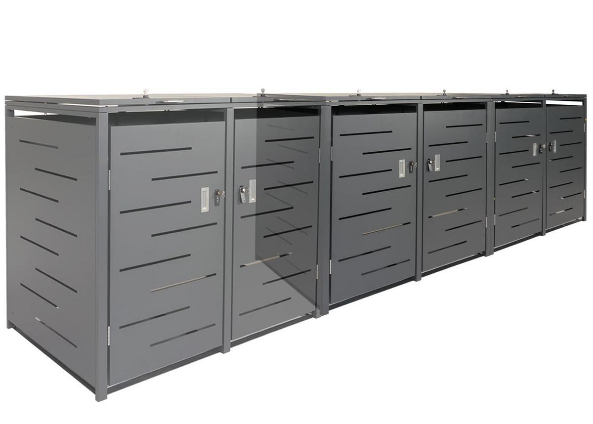 MÜLLTONNENBOX 4er 116,5x263x80cm erweiterbar Anthrazit - Anthrazit, Metall (263/116.5/80cm) - PROREGAL