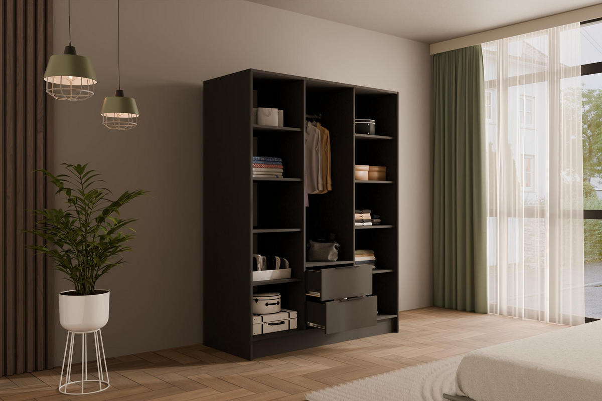 KLEIDERSCHRANK NELIA - 150 cm - Graphitfarben/Eiche Artisan, Holzwerkstoff (150/200/51cm) - ALTDECOR