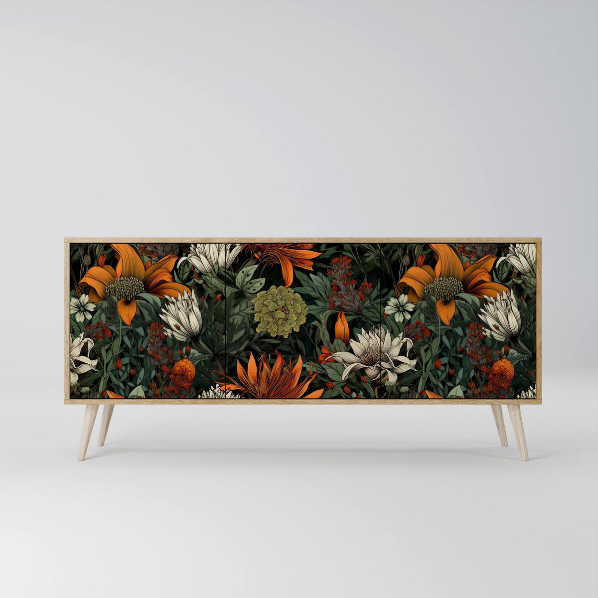 SIDEBOARD MIDNIGHT SPROUT, Eicheneffekt, 164,5x42x77,5 cm, 3 Türen - Eichefarben/Buchefarben, Holzwerkstoff/Buchenholz (164.5/77.5/42cm) - SpaceRebels