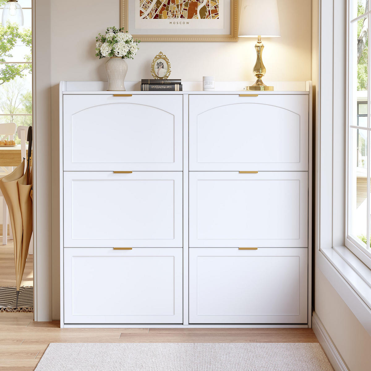 SCHUHSCHRANK platzsparend 6 Fächer Weiß 120x23x118cm - Weiß, Holzwerkstoff (23/118/120cm) - FLIEKS