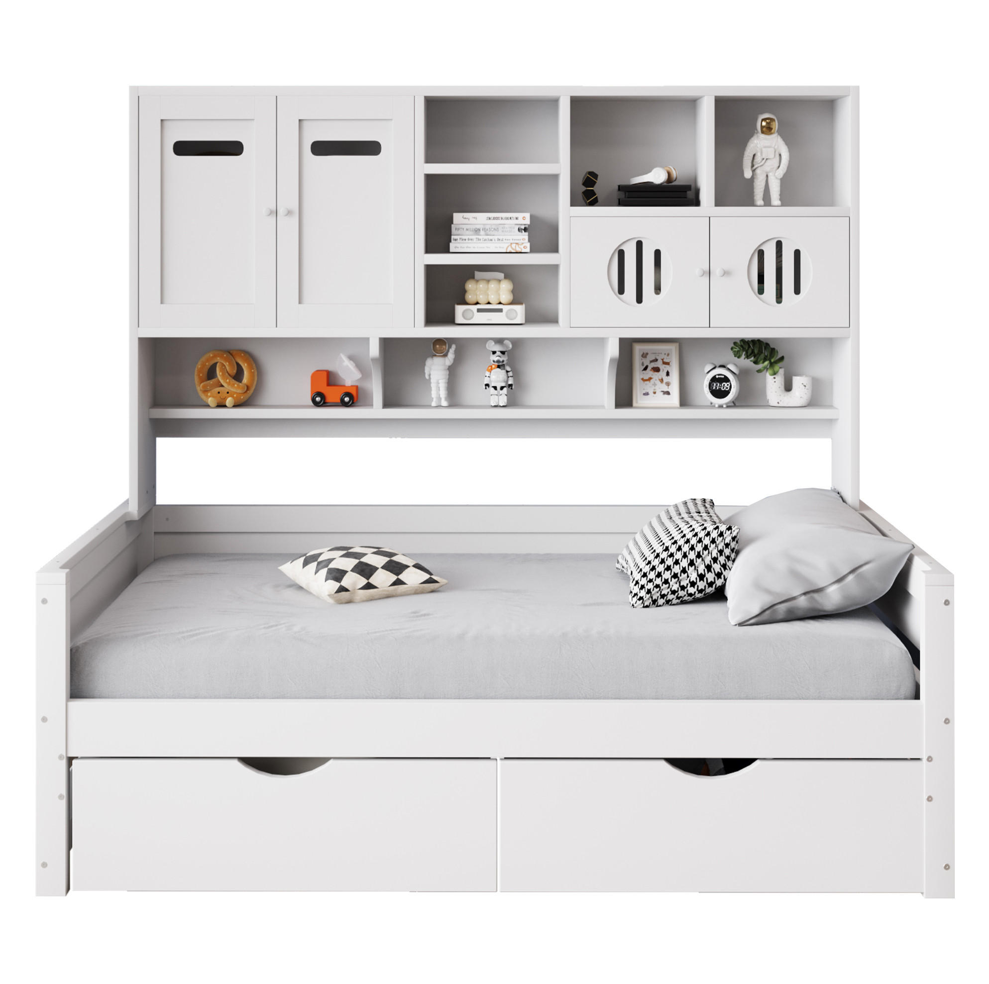 JUGENDBETT 90/200 cm aus Kiefernholz mit Stauraum und 2 Schubladen Weiß - Weiß, Holz (90/200cm) - Modenvie