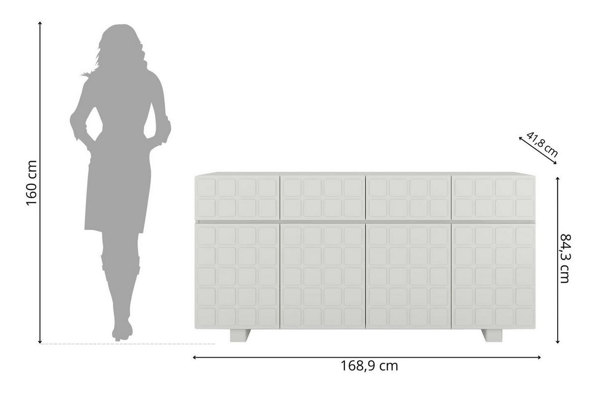 SIDEBOARD Cubo Long, Geometrische 3D Fronten, 169 cm, Grau - Hellgrau, Holz/Holzwerkstoff (168.9/83.8/41.8cm) - Skandica