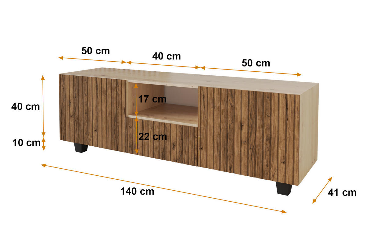 LOWBOARD KITO-S 140x50x41 cm - Artisan / Katania - Eiche Wotan/Schwarz, Holzwerkstoff (140/50/41cm) - ALTDECOR