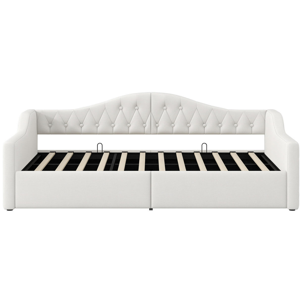 POLSTERBETT 90/200 cm Beige mit LED-Beleuchtung und Stauraum aus Leinen - Beige, Holzwerkstoff (90/200cm) - OKWISH