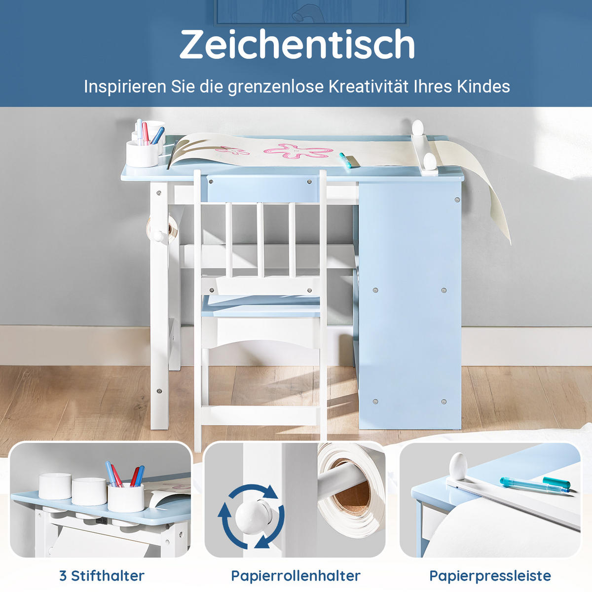 KINDERSITZGRUPPE Weiß-Blau - Blau, Holz/Holzwerkstoff (80/66/50cm) - SoBuy