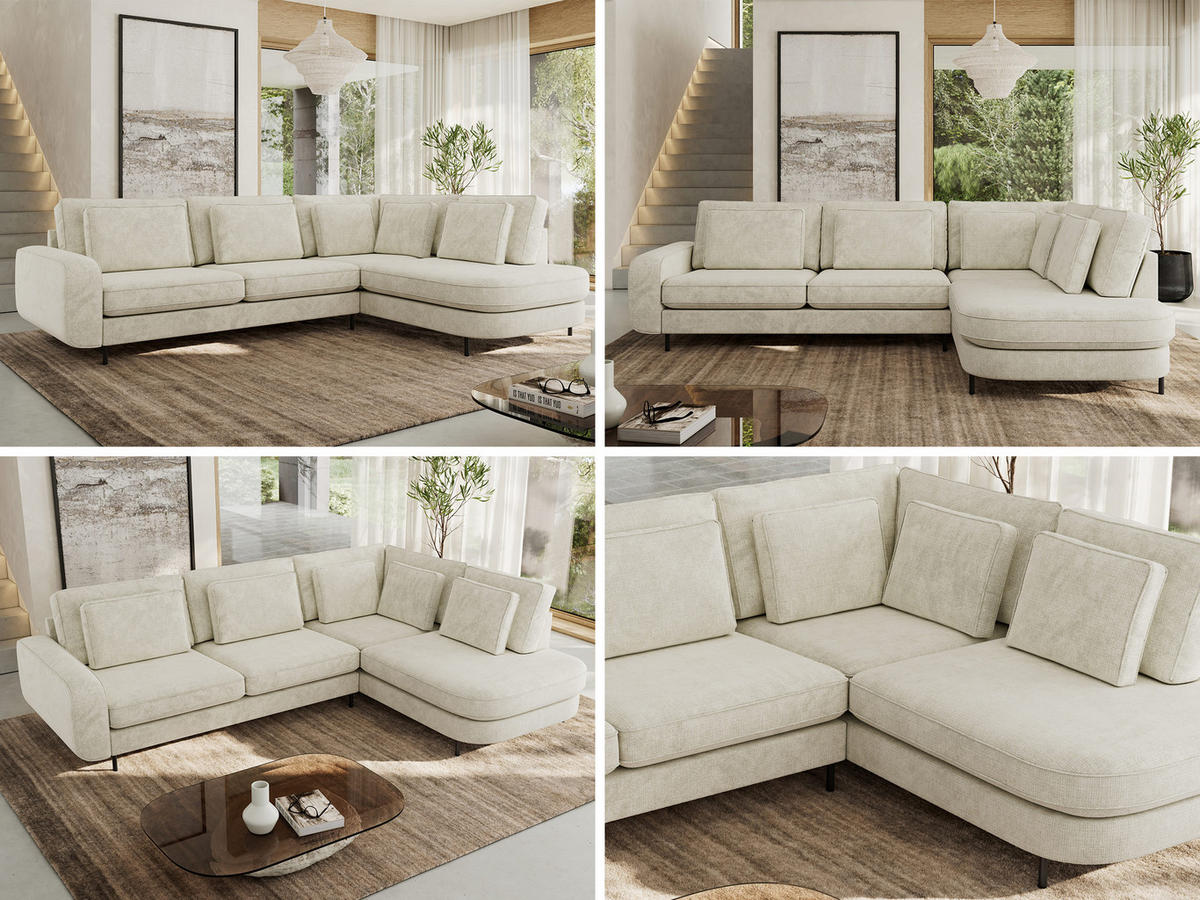 ROHOVÁ SEDAČKA CALENO L - Krémový hladký senil - Levá Strana - černá/krémová, kov/textil (317/225cm) - MKS
