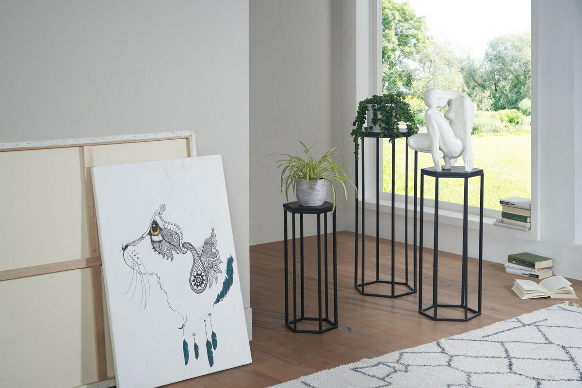 BEISTELLTISCHE 3er Set Massivholz und Metall in Hexagon-Form - Schwarz, Holz/Metall (35/35/90cm) - KADIMA DESIGN