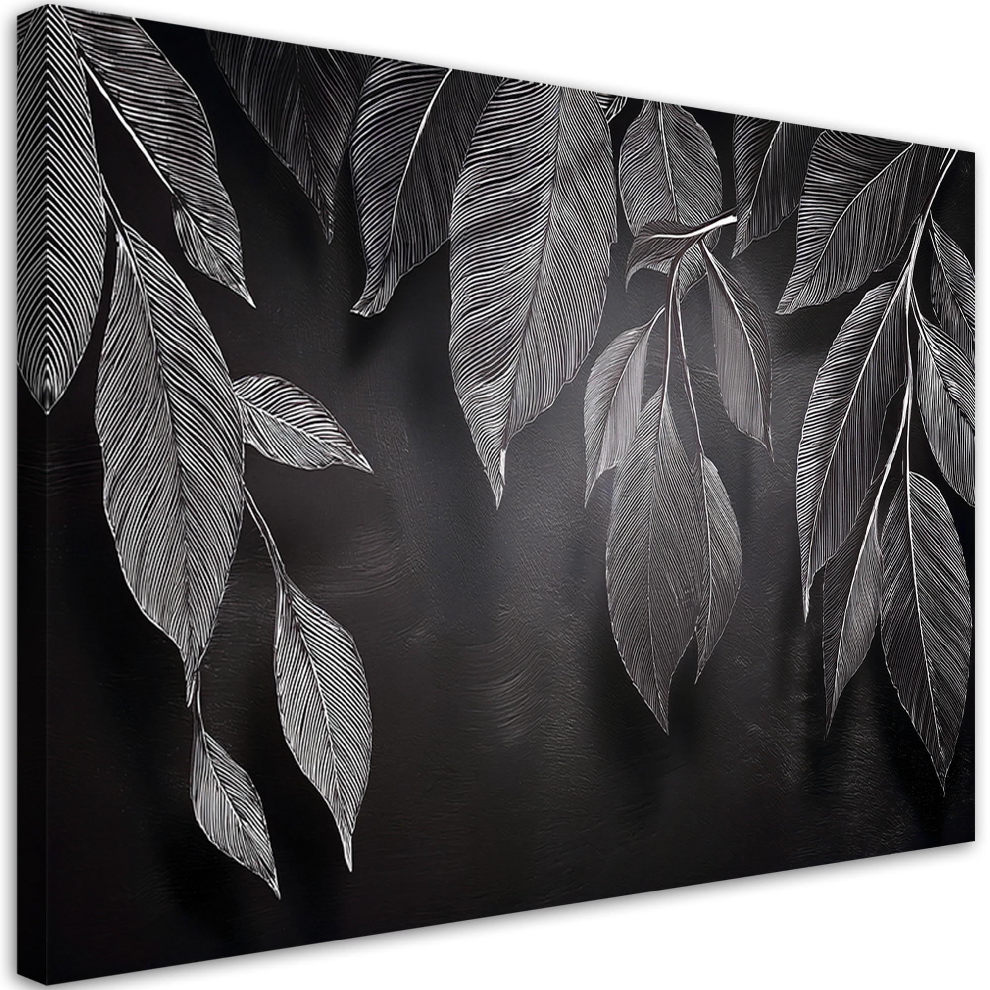 WANDBILD minimalismus hinterlässt pflanzen schwarz und weiß - Grau, Textil (60/40cm) - Feeby