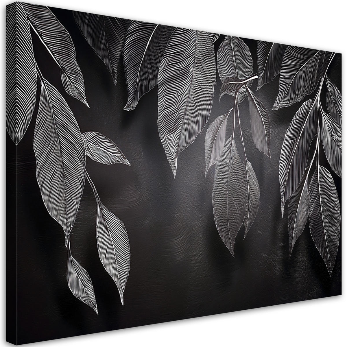 WANDBILD minimalismus hinterlässt pflanzen schwarz und weiß - Grau, Textil (60/40cm) - Feeby