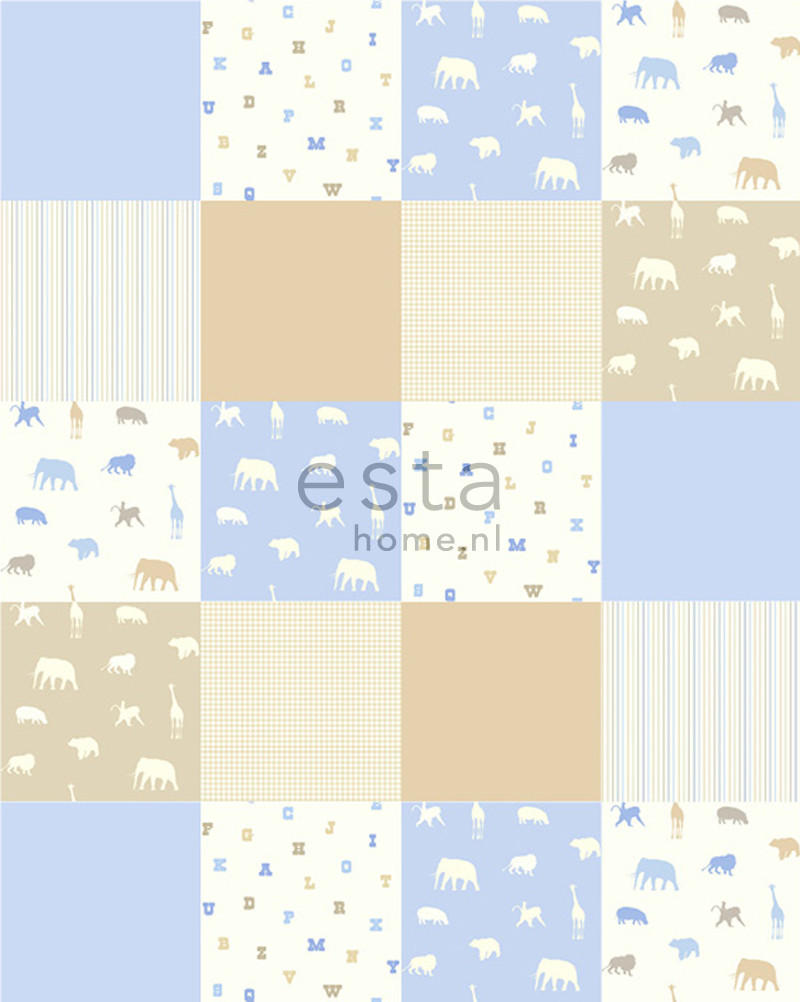 XL-TAPETE Tiere 20 behangtegels van 53 x 53 cm - Blau, Papier (212/0.1cm) - ESTAhome