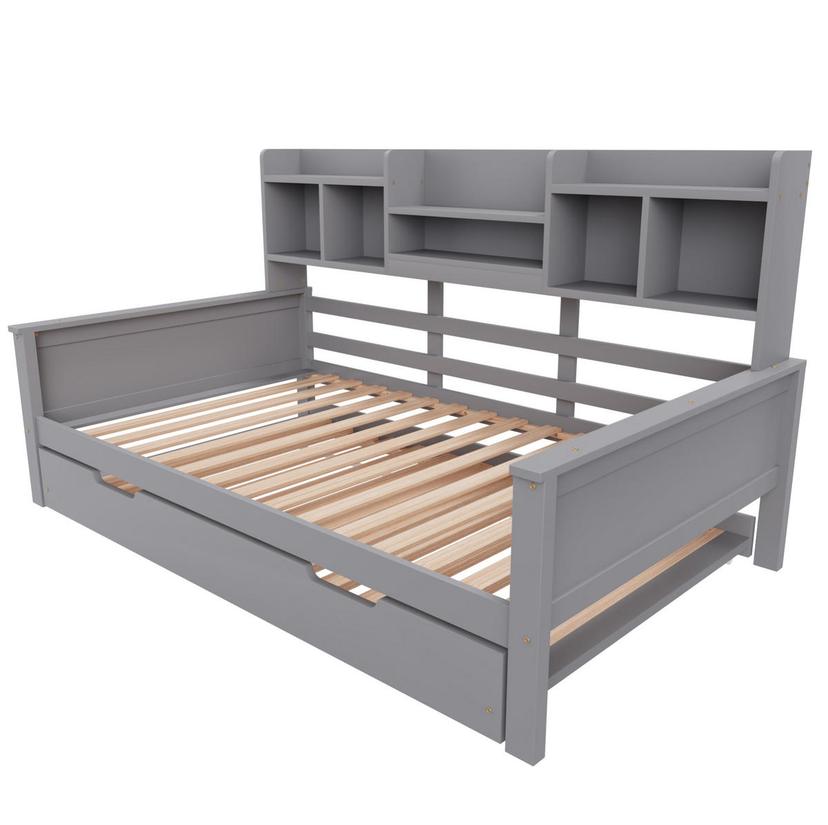 SCHLAFSOFA 90/200 cm mit ausziehbarem Bett, Ablagefächern und Lattenrost, Grau - Grau, Holzwerkstoff (205/110/97cm) - Redom