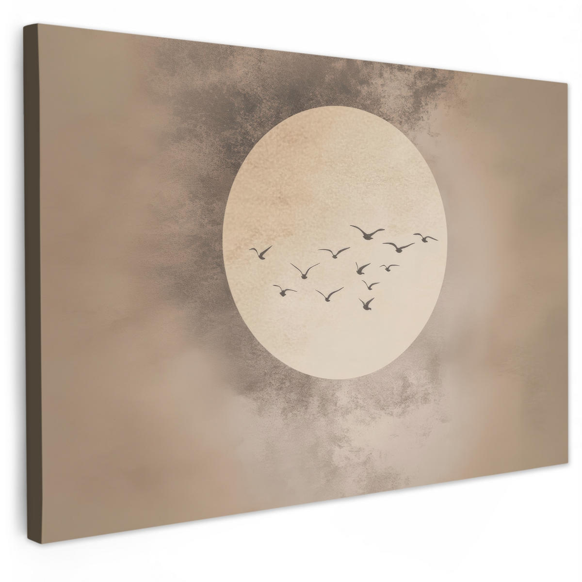 LEINWANDBILD Vogel - Beige - Japanisch XXL 150x100 cm - Taupe, Textil (150/100cm) - MuchoWow