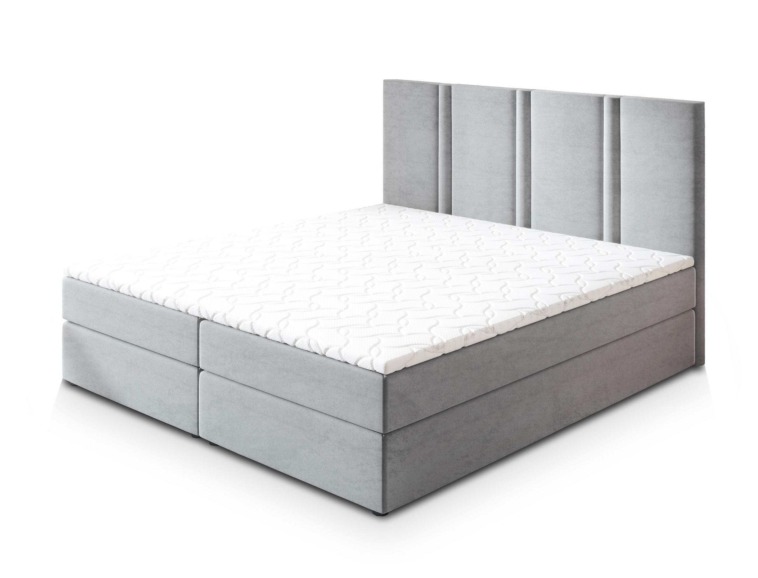 BOXBETT LARIO 180x200 cm mit Matratze und Topper - Hellgrau - Hellgrau, Holz (180/200cm) - MASSENO
