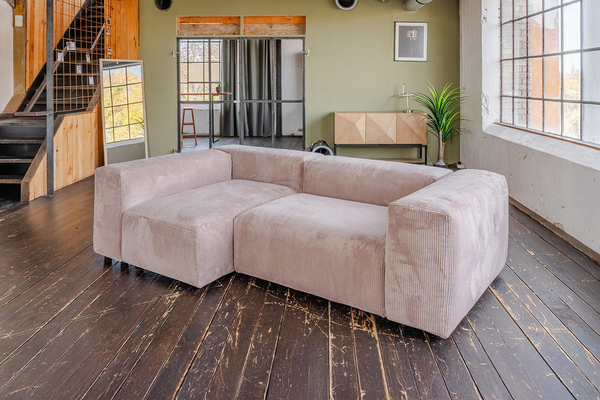 MODULSOFA MIA Taupe Cord - Taupe/Schwarz, Kunststoff/Textil (306/72/120cm) - KAWOLA