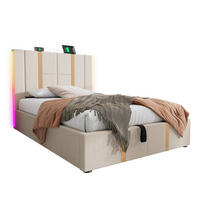 POLSTERBETT 90/200 cm Beige mit Stauraum, LED-Beleuchtung und USB-/Type-C-Anschlüssen - Beige, Textil (90/200cm) - Flora Grace