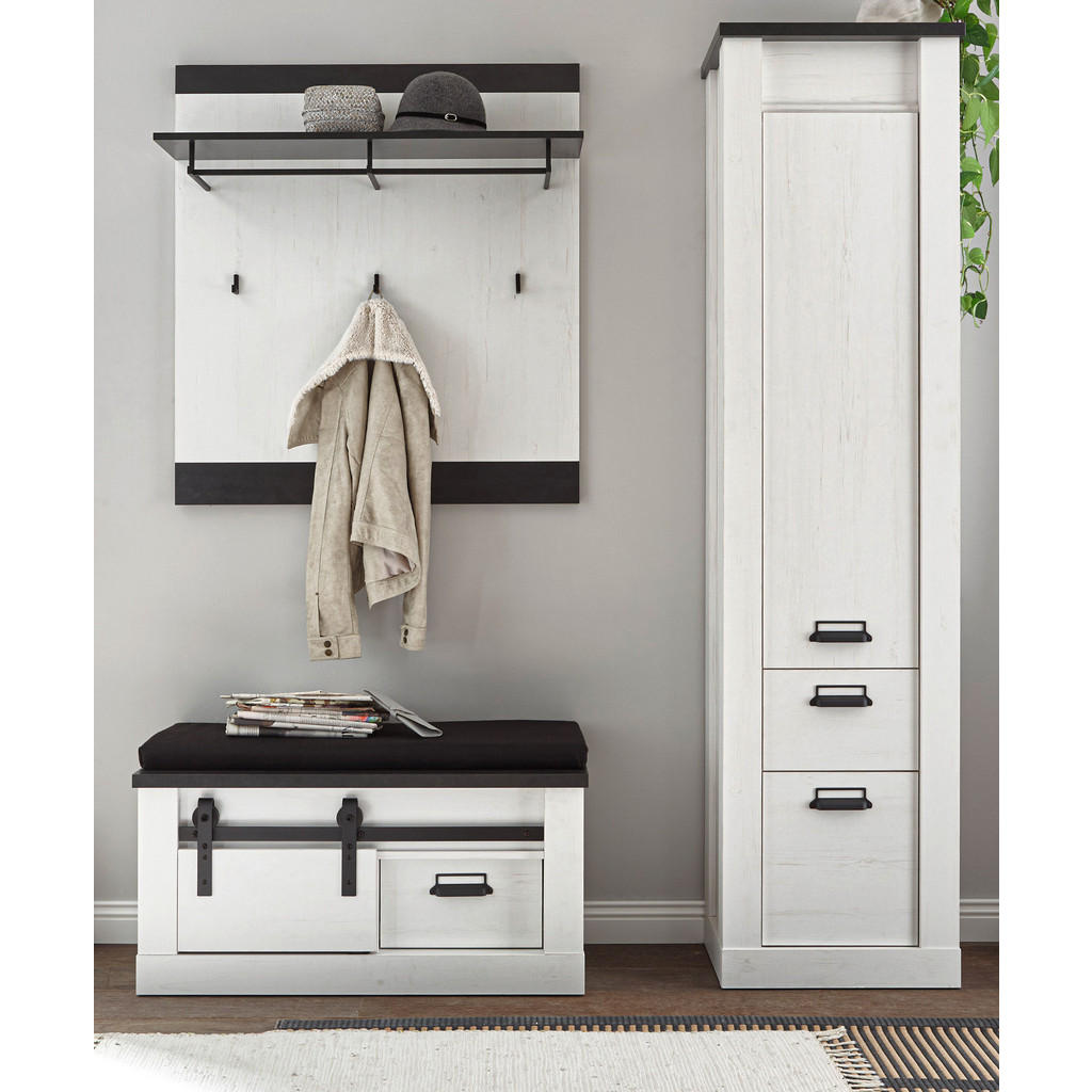 Thumbnail - Furn.Design Garderoben-Set, Weiß, Anthrazit, Metall, Nachbildung,Pinie, 3 Fächer, 3 Schubladen, 164x201x43 cm, FSC 100%,...