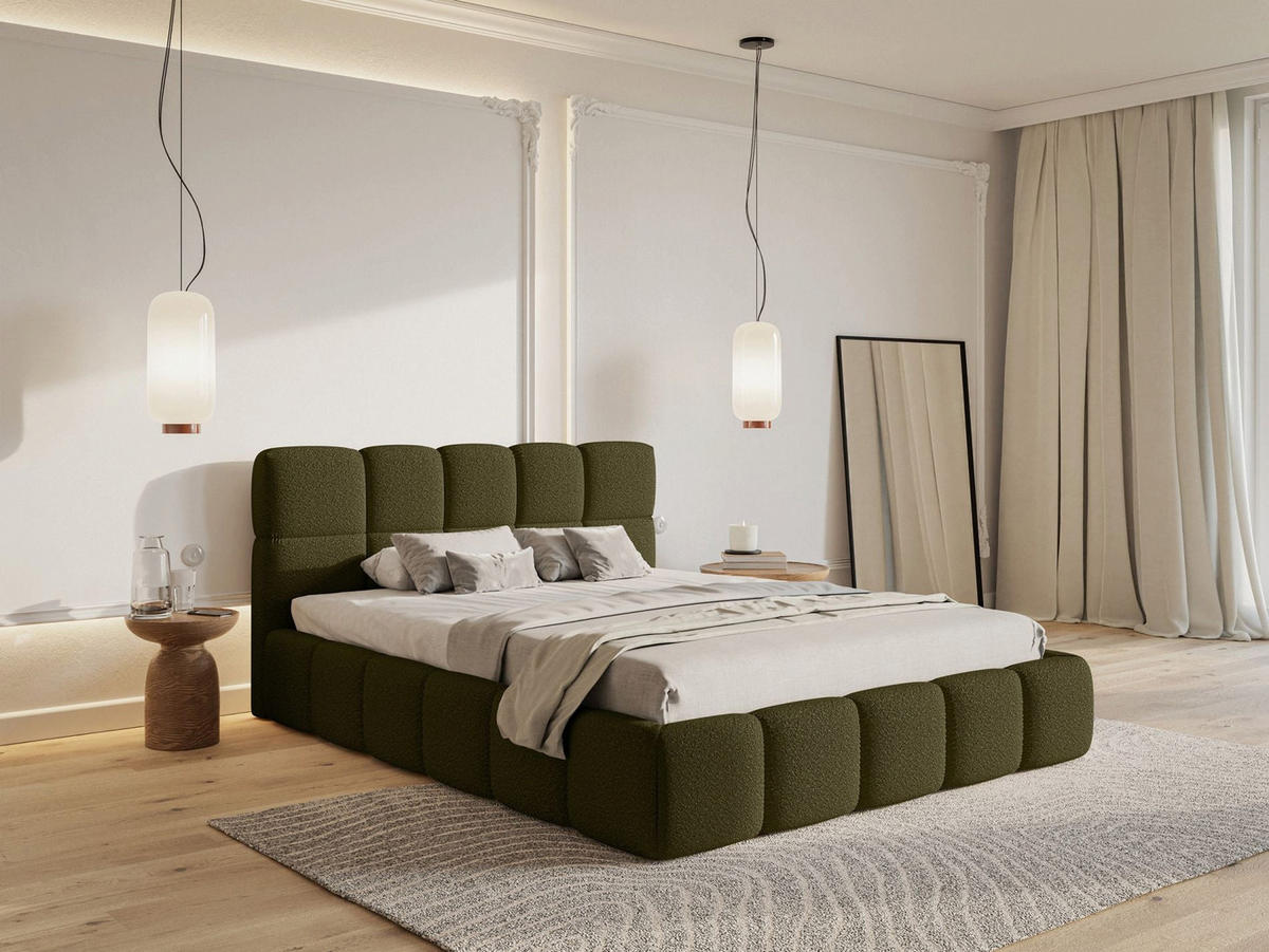 POLSTERBETT Cloudy Olivgrün Bouclé, 120x200 cm - Schwarz/Olivgrün, Kunststoff/Textil (120/200cm) - Selsey
