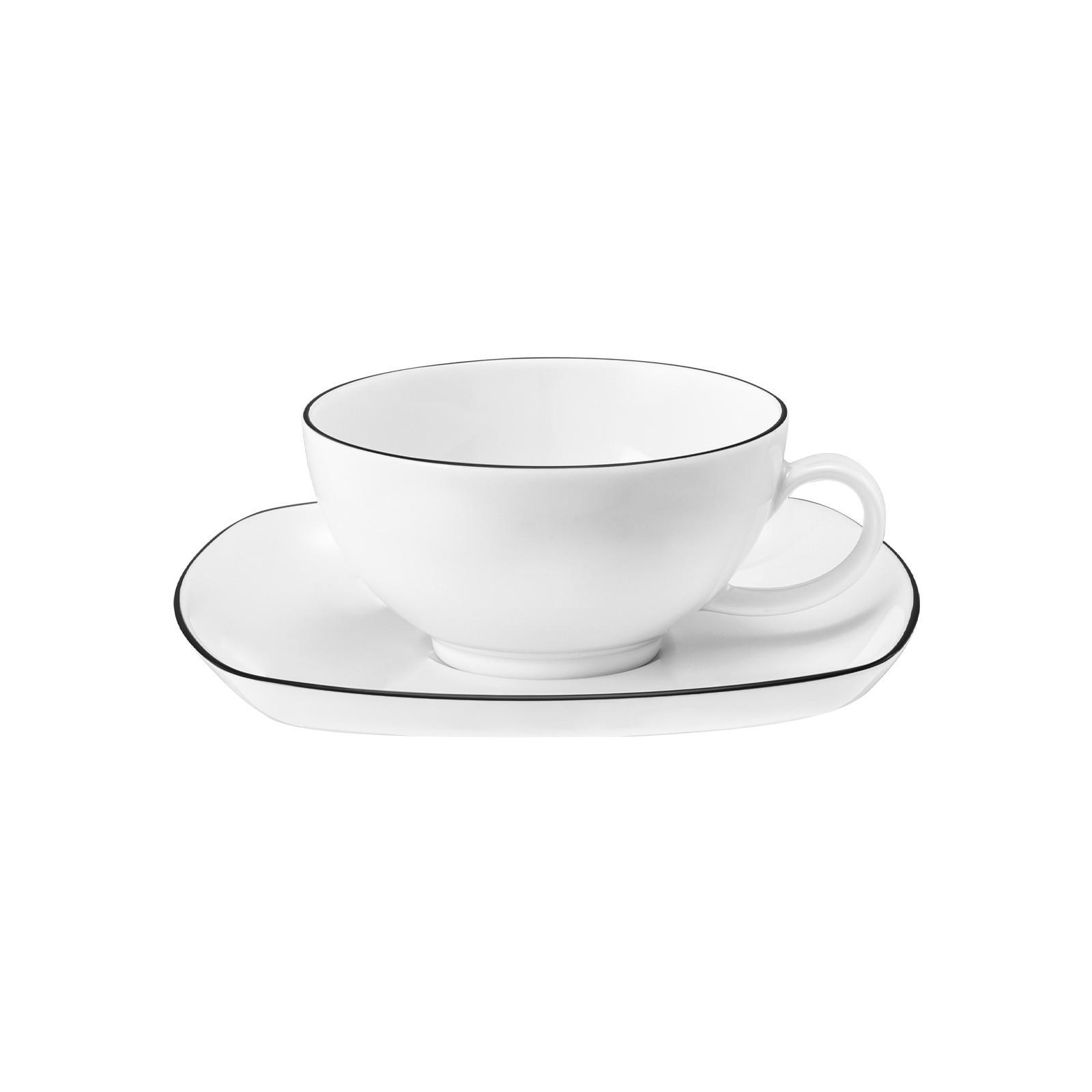 TEETASSE MIT UNTERTASSE ECKIG Lido Black Line weiß 200 ml - Weiß, Keramik (0.2L) - Seltmann Weiden