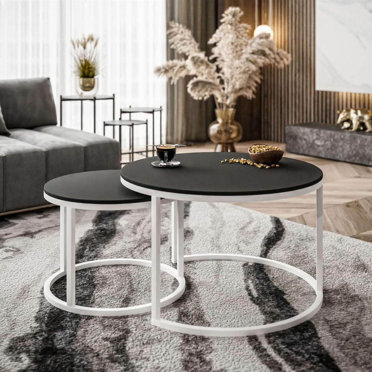 COUCHTISCH CIRI SLIM 2-in-1 schwarz matt - Weiß, Holzwerkstoff (70/70/48cm) - Lookway