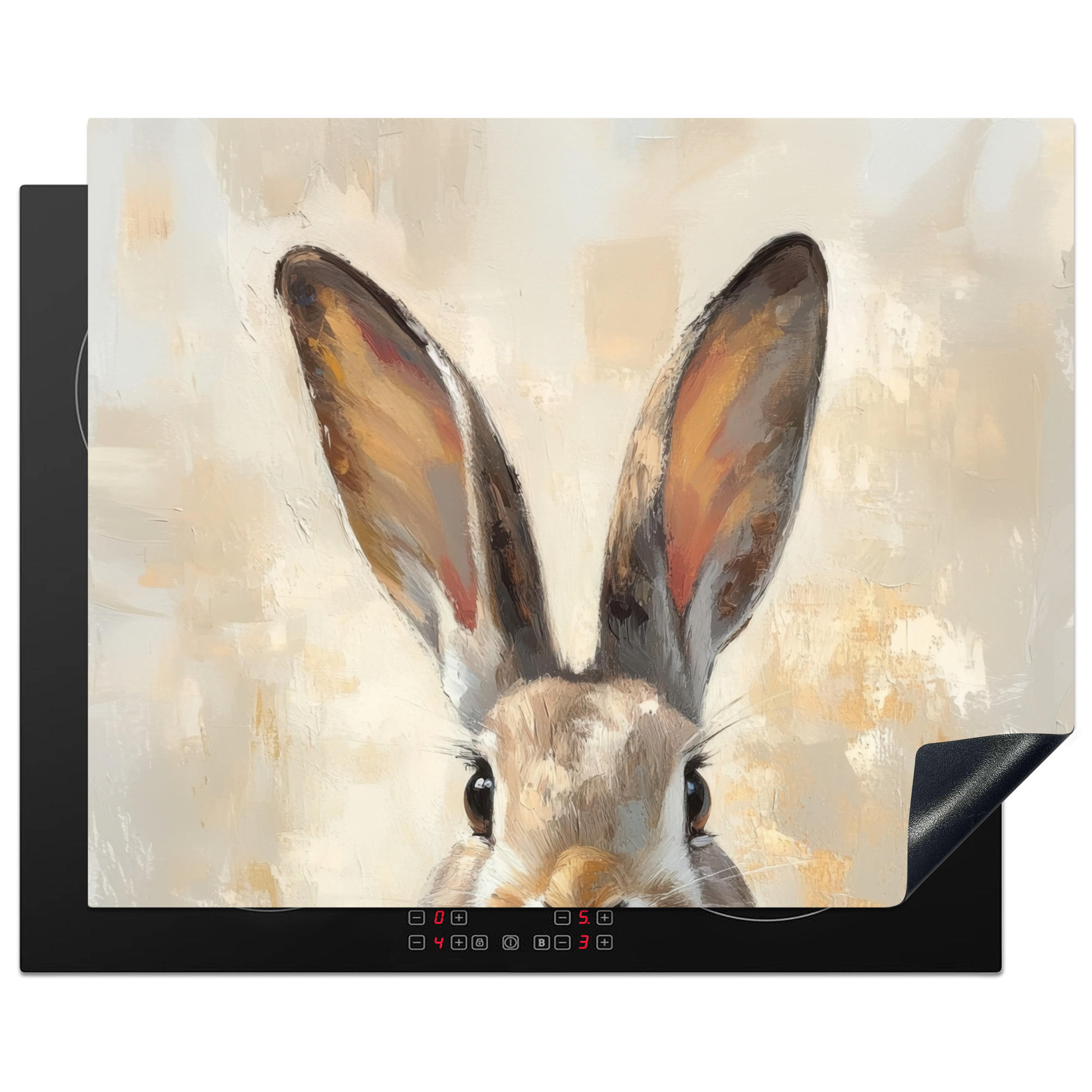 HERDABDECKPLATTE Hase - Ohren - Braun Herdabdeckung Induktionsfeld 65x52 cm - Beige, Kunststoff (65/52/0.2cm) - MuchoWow