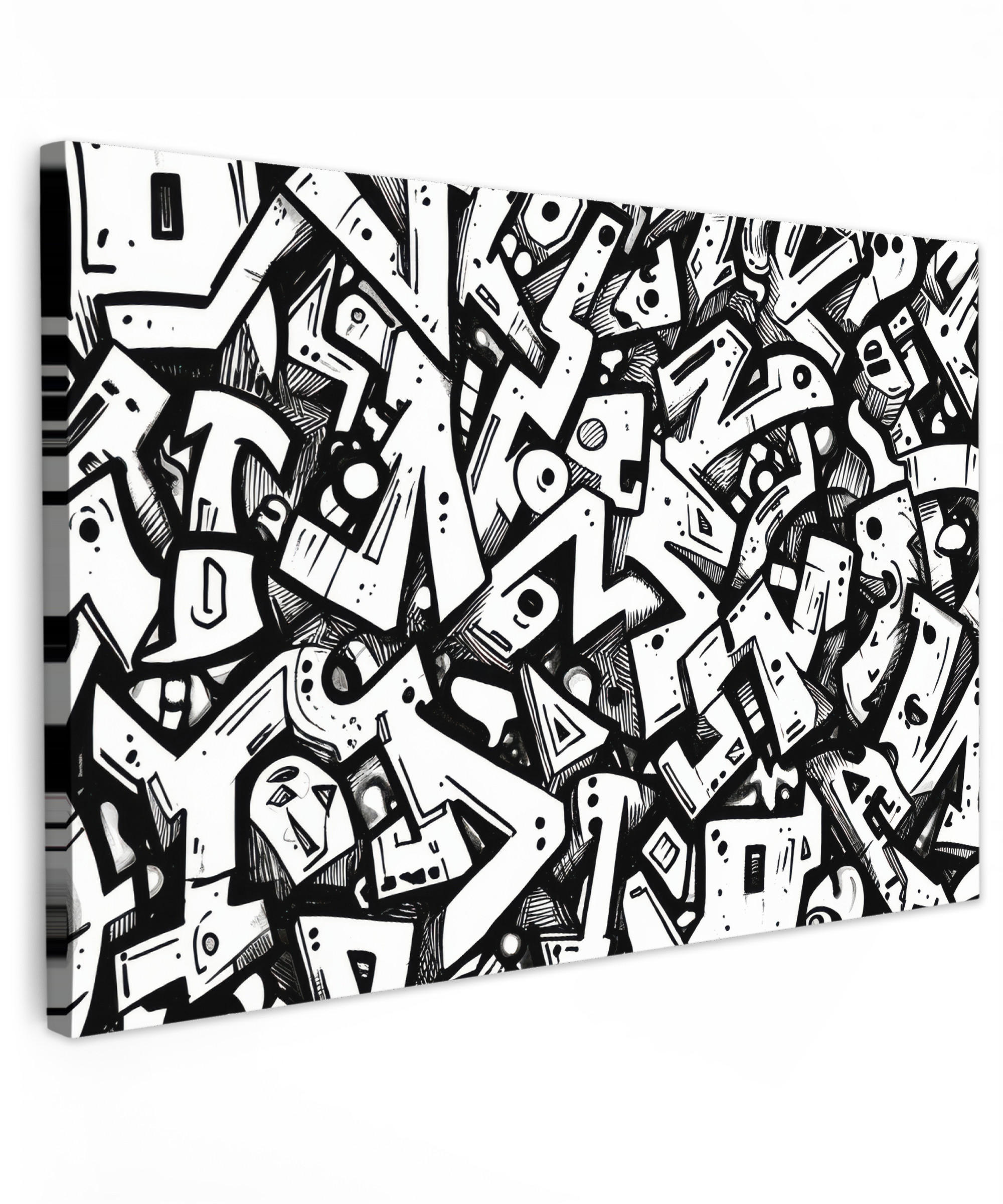 LEINWANDBILD Formen - Buchstaben - Graffiti - Schwarz Groß 140x90 cm - Schwarz, Textil (140/90cm) - MuchoWow