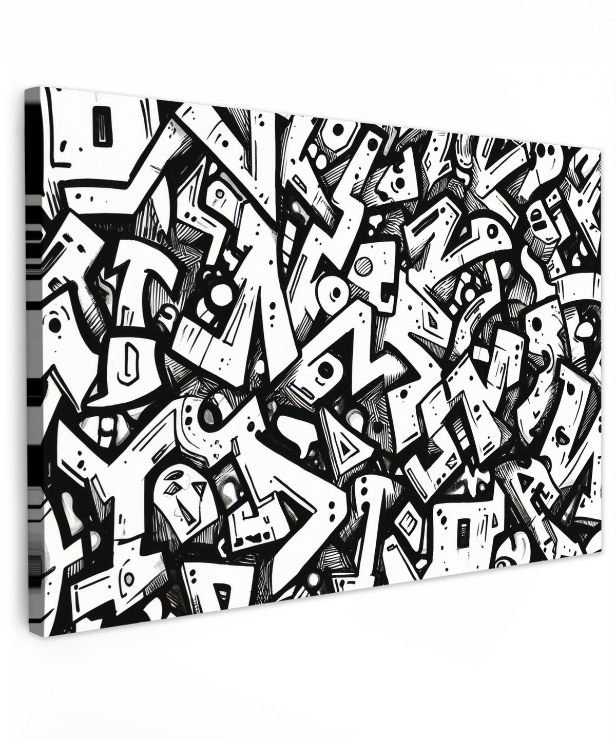 LEINWANDBILD Formen - Buchstaben - Graffiti - Schwarz Groß 140x90 cm - Schwarz, Textil (140/90cm) - MuchoWow