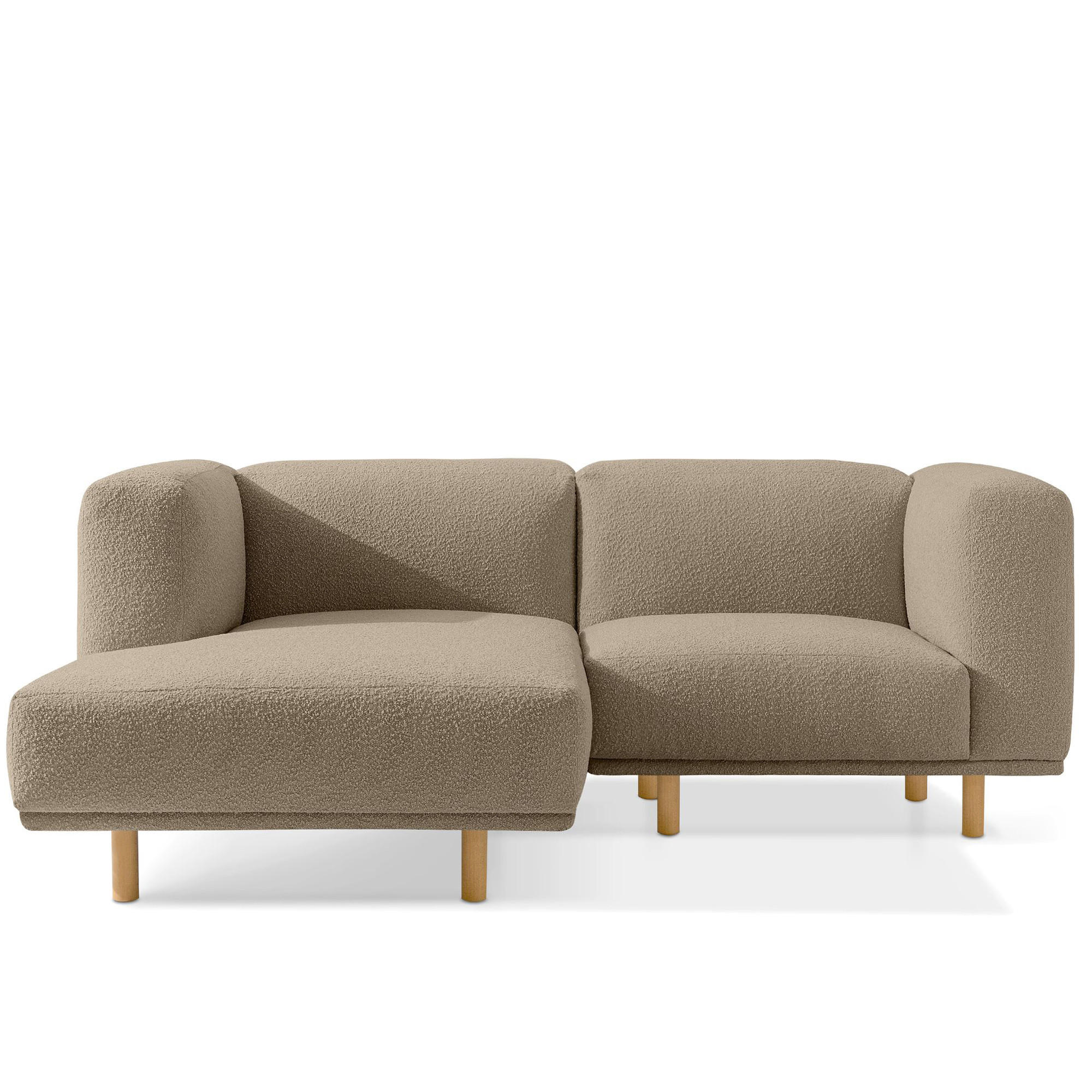 ECKSOFA-LINKS FOSERO, Bouclé - Greige/Buchefarben, Holz/Holzwerkstoff (204/155cm) - KONSIMO®