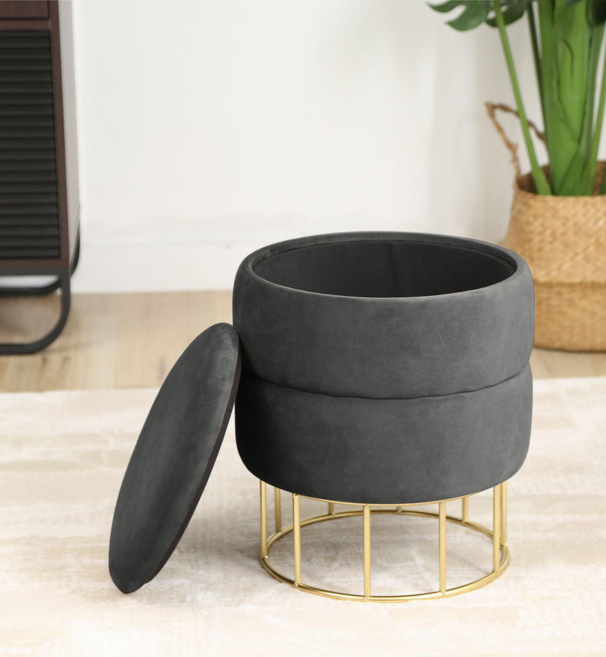 SITZHOCKER mit Stauraum, Polsterhocker Grau 37/42/37 - Grau, Textil (37/42/37cm) - RAUMHIRSCH FURNITURE