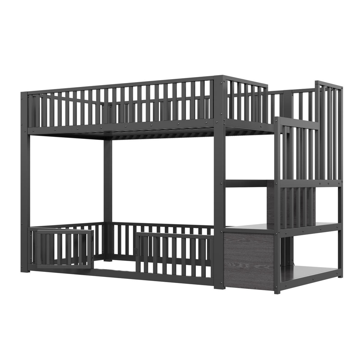ETAGENBETT 90/200 cm aus Metall/MDF mit LED und Stauraumleiter Schwarz - Schwarz, Holzwerkstoff (90/200cm) - Modenvie