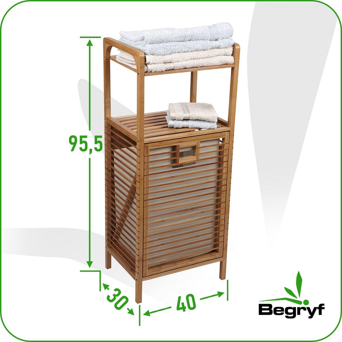 WÄSCHEKORB Bambus Stoff Natur Schrank 95,5x40x30 cm - Naturfarben, Holz (40/95.5/30cm) - Begryf