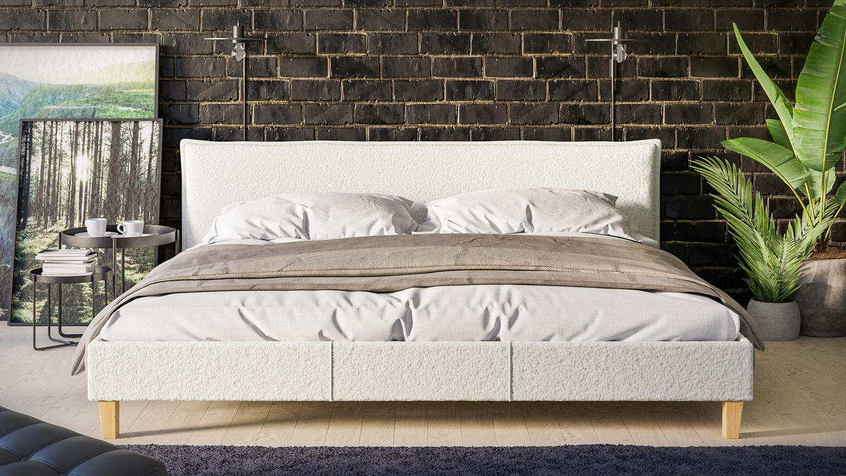 POLSTERBETT Arles 200/200 cm Boucle Stoff - Hellbraun/Weiß, Holz/Textil (200/200cm) - S-Style Möbel