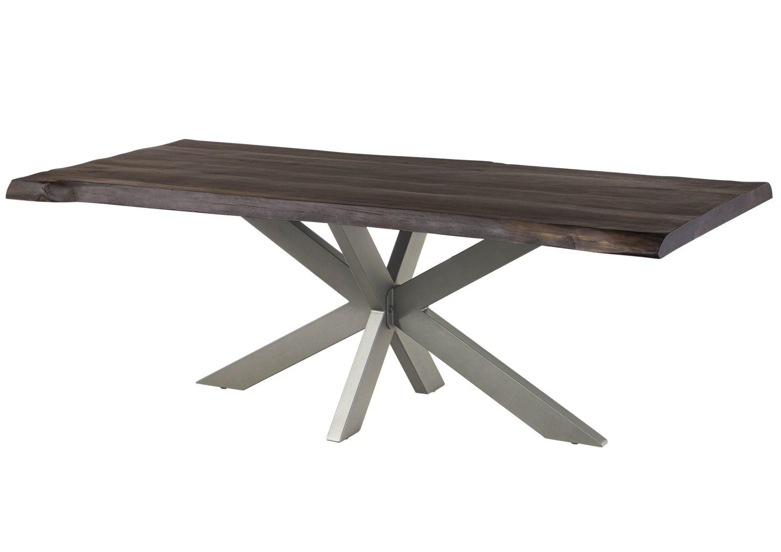 BAUMTISCH Mango 200x100x77 grau lackiert / Kreuzgestell silber matt FREEFORM 5 - Silberfarben/Grau, Holz (200/100/77cm) - Massivmoebel24