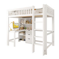 HOCHBETT 90/200 cm Weiß mit Schreibtisch und mehreren Ablagefächern ohne Matratze - Weiß, Holz (90/200cm) - OKWISH