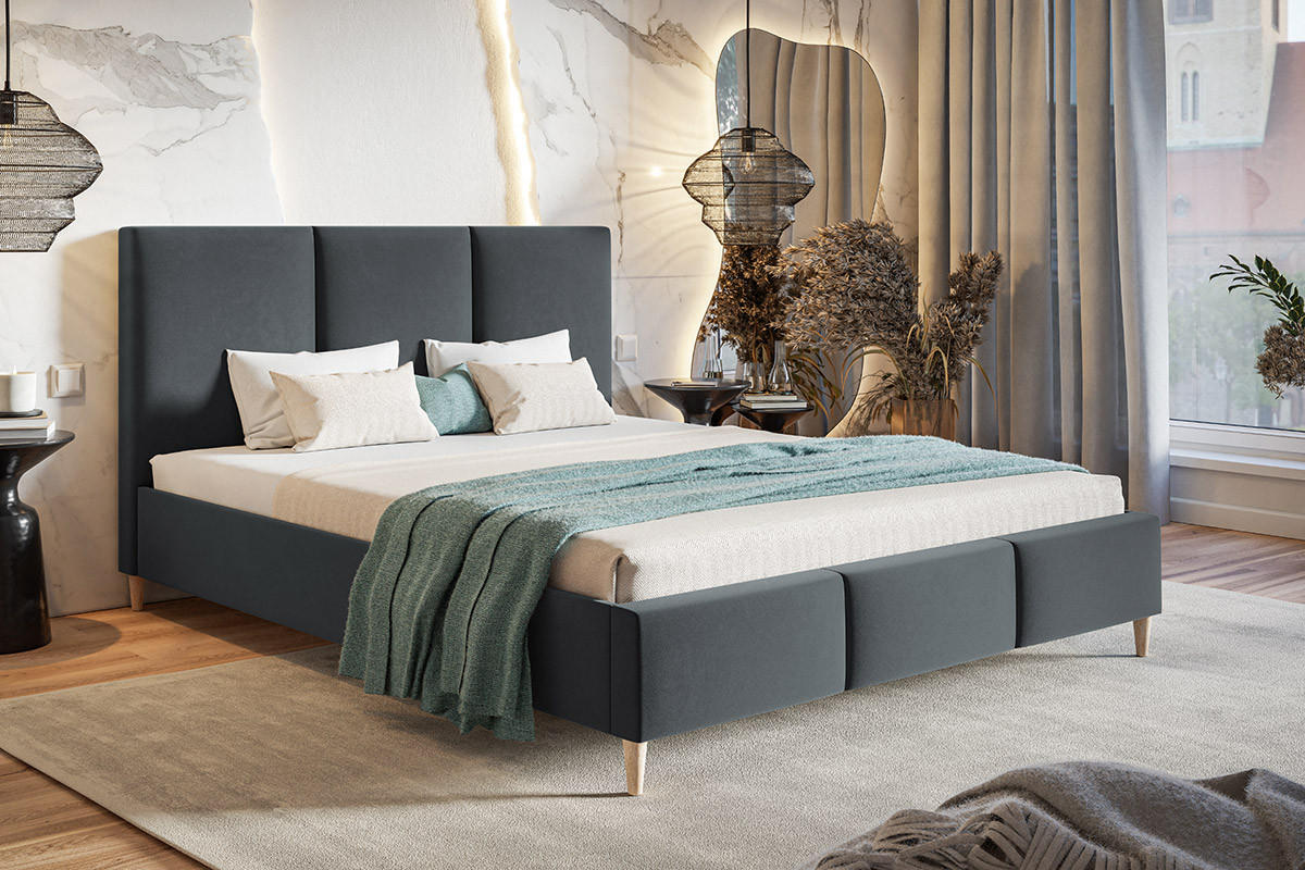BETT Grafit LUXO 7 Gepolstert Auf Hohen Holzbeinen 120x200 cm - Graphitfarben, Textil (120/200cm) - Sepro Meble