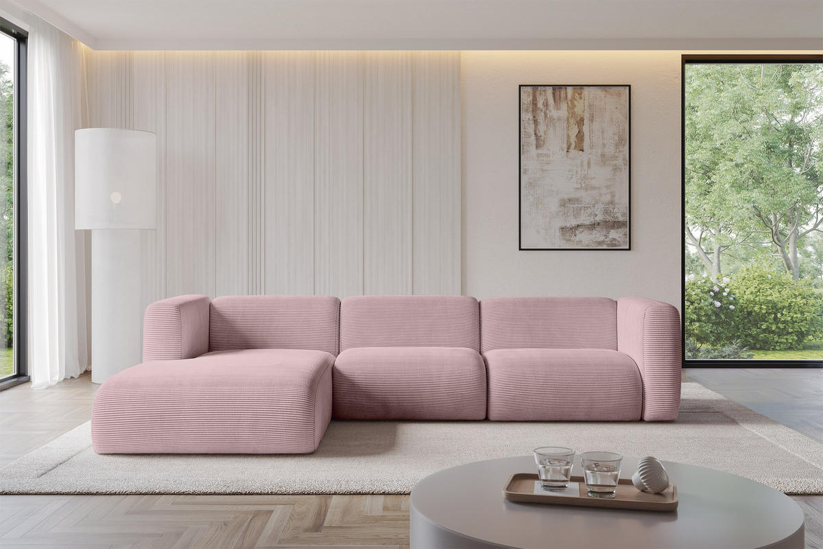 ECKSOFA Ottomane Links MIRA-L2 318x179x89 Rosa Cord - Schwarz/Rosa, Holzwerkstoff/Kunststoff (318/179cm) - ALTDECOR