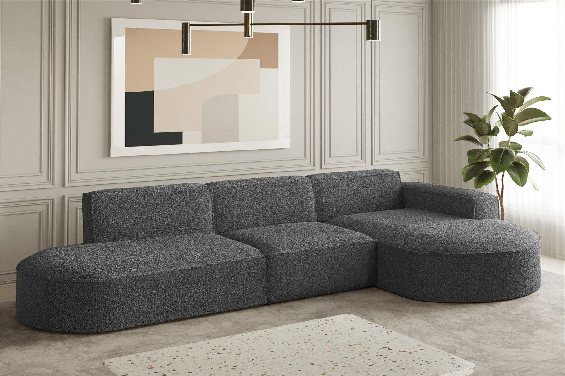 ECKSOFA Ottomane Palma Ascot Bukla - Graphitfarben, Holzwerkstoff/Textil (296/165cm) - Fun Möbel
