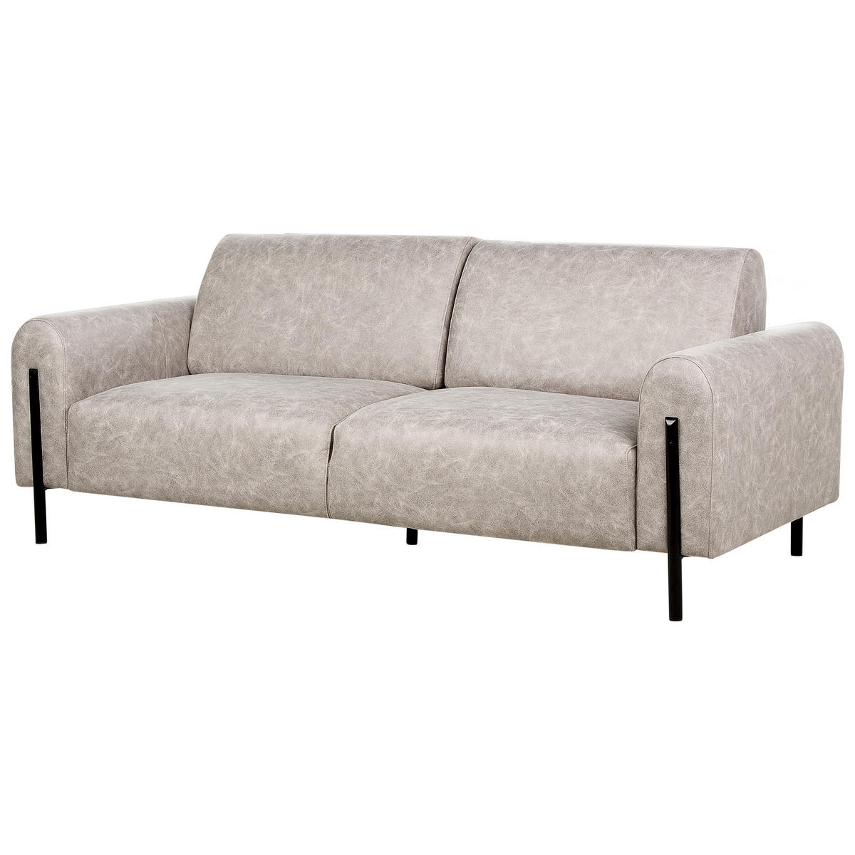 3-SITZER-SOFA Lederoptik hellgrau Askim - Schwarz/Grau, Textil (207/87/89cm) - Beliani