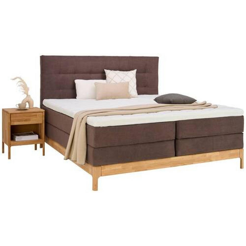 Thumbnail - Linea Natura Boxspringbett, Braun, Wildeiche, Textil, Wildeiche, massiv, H2 + H3, Höhe ca. 18 cm, 180x200 cm, gepolstert...