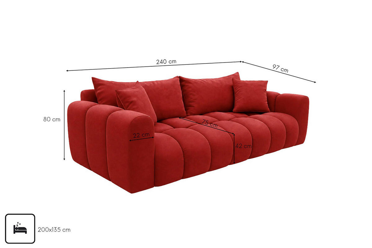 ROZKLÁDACÍ POHOVKA s úložným prostorem, velurová tkanina Bluvel, Vínová, COSMOPOLITAN - vínově červená, dřevo (240/97cm) - Kaiser Möbel