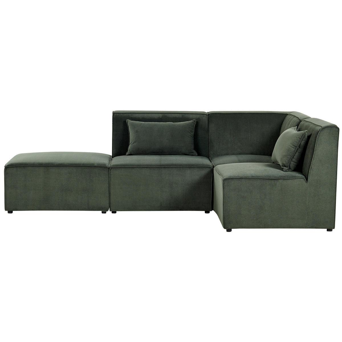3-SITZER-ECKSOFA Cord dunkelgrün rechtsseitig mit Ottomane Lemvig - Grün, Textil (250/166cm) - Beliani