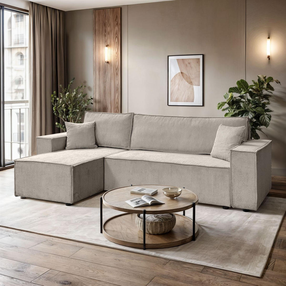 GEPOLSTERTES Ecksofa CARLOS L, Poso 02 - Beige, Textil (247/143cm) - Lookway
