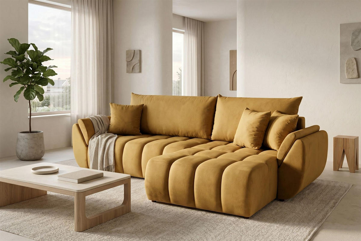 ECKSOFA Collin Mit Schlaffunktion - Gelb, Holzwerkstoff/Textil (185/280cm) - Fun Möbel