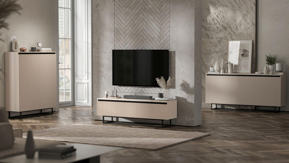 SIDEBOARD Selene 3D Kachmir Matt mit metallrahmen Glamour 167 cm - Kaschmir/Schwarz, Holzwerkstoff/Metall (167/79/35cm) - Meble Lindner