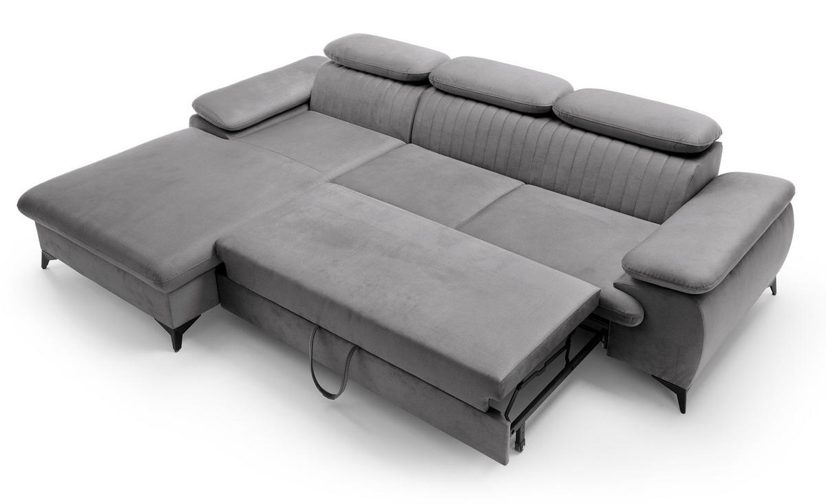 ECKSOFA 280 cm Xanto M, Schlaffunktion, verstellbaren Kopfstützen, Links, Grau - Grau, Holz (280/193cm) - Emporius