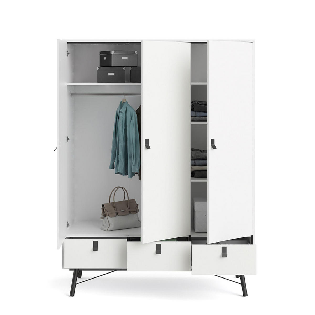 KLEIDERSCHRANK Rye Weiß 150/60/200 cm - Weiß, Holzwerkstoff/Metall (150/200/60cm) - ebuy24