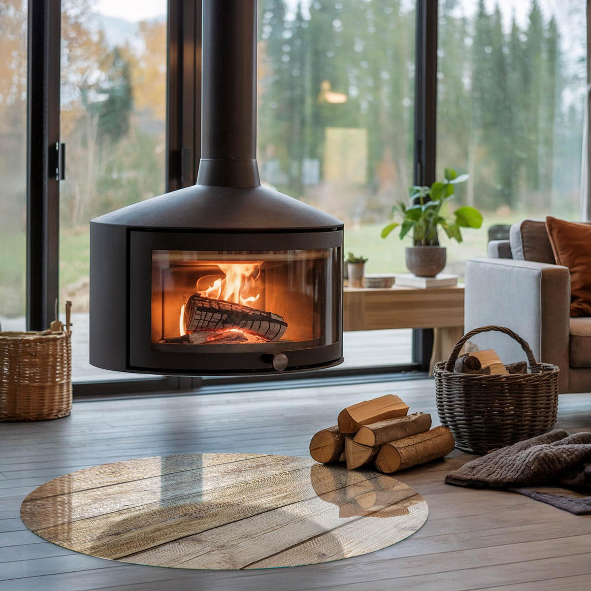 GLASPLATTE für Kamin Ø 100 cm - Beige, Glas (100/100/0.4cm) - TULUP